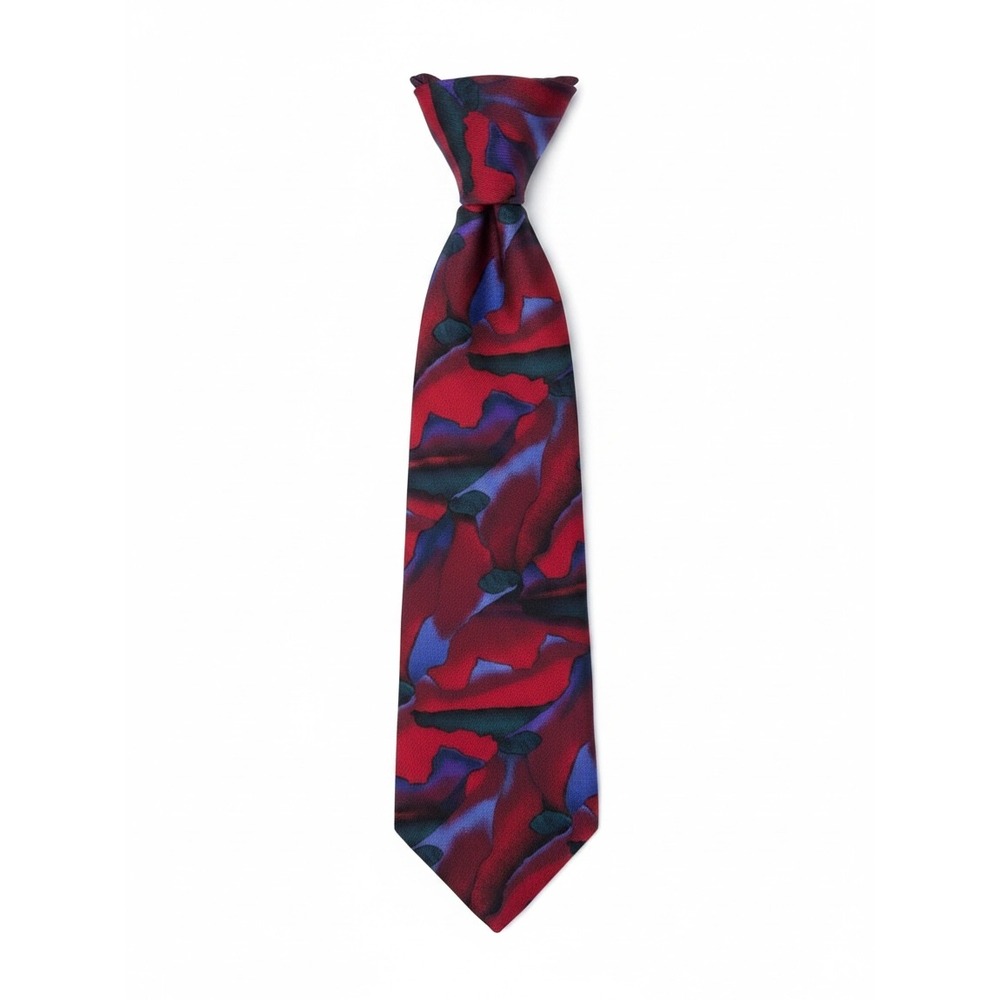 J. Garcia Stonehenge Ltd Mens Silk Necktie Red Blue Abstract Floral Hand Sewn